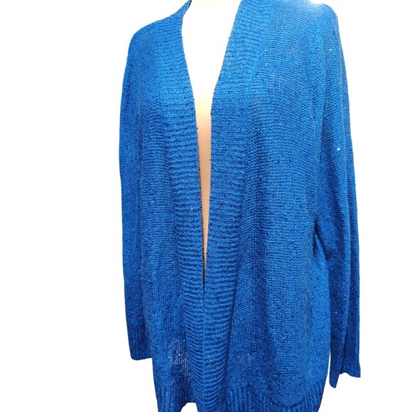 White Stag XXL 20 Womens Plus Size Sweater Blue Sequin Knit Open Front Cardigan - Picture 9 of 11